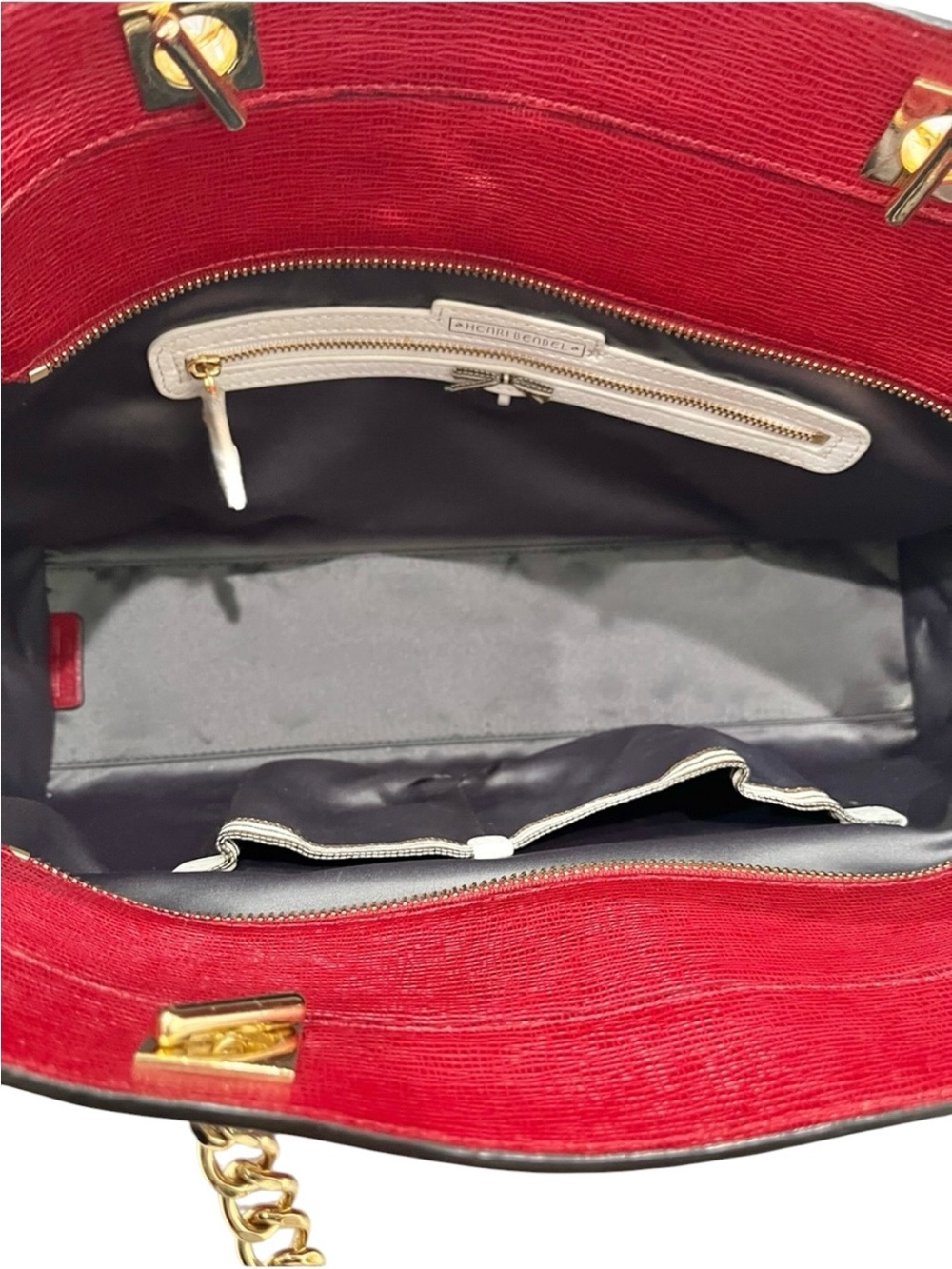 Henri Bendel Waldorf “THE WEAPON” Red Textured Leather Chain Tote Bag NWOT - Picture 14 of 15